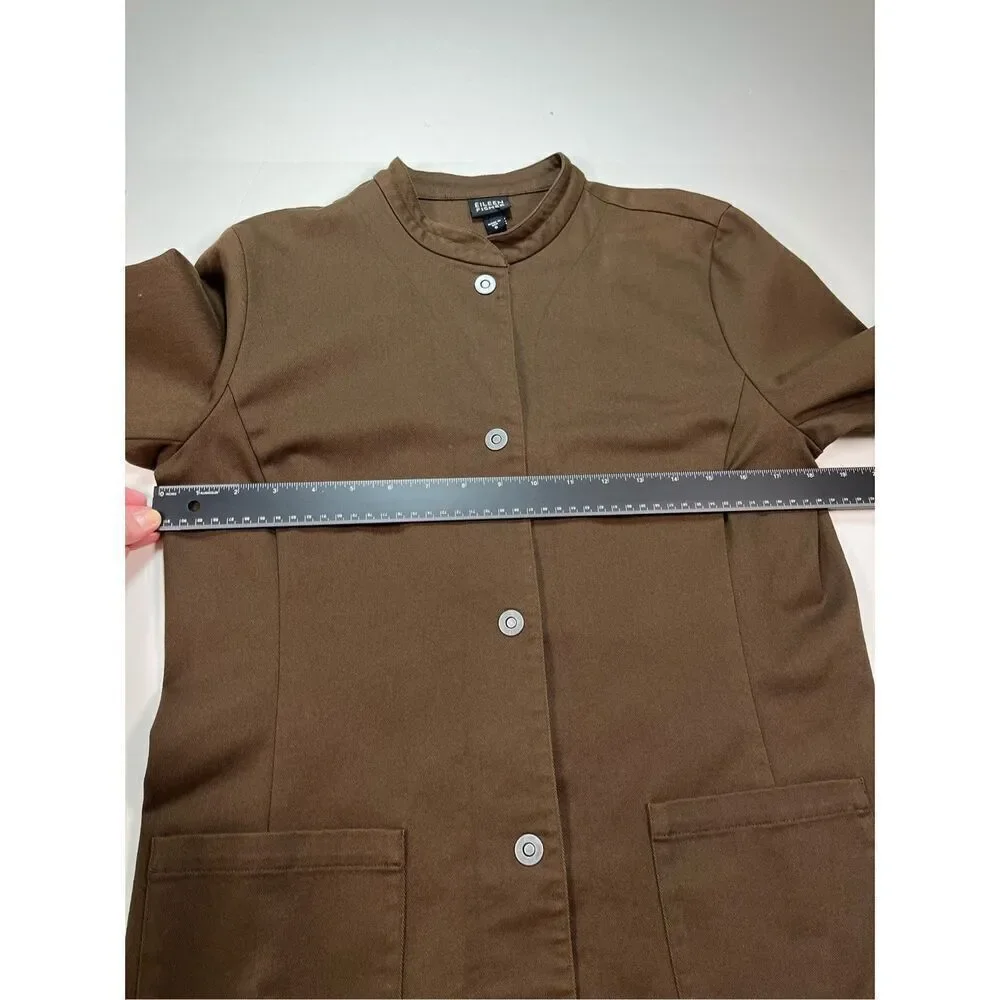 Eileen Fisher Brown Metal Snap Mandarin Collar Blazer Jacket Front Size Small